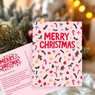 Cartão Postal MERRY CHRISTMAS Cute Doodle Whimsical CUSTOM