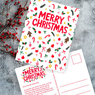 Cartão Postal MERRY CHRISTMAS Cute Doodle Whimsical CUSTOM