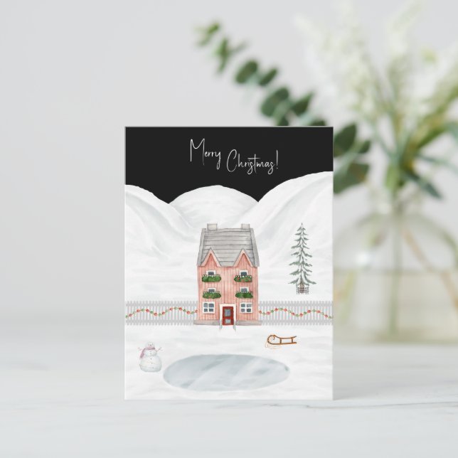 Cartão Postal Merry Christmas Cute Winter Scene Snow Card (Em pé/Frente)