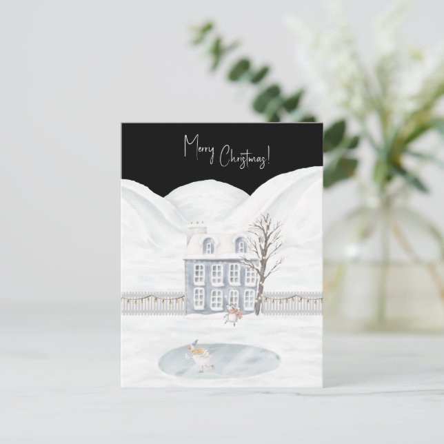Cartão Postal Merry Christmas Cute Winter Scene Snow Card (Em pé/Frente)