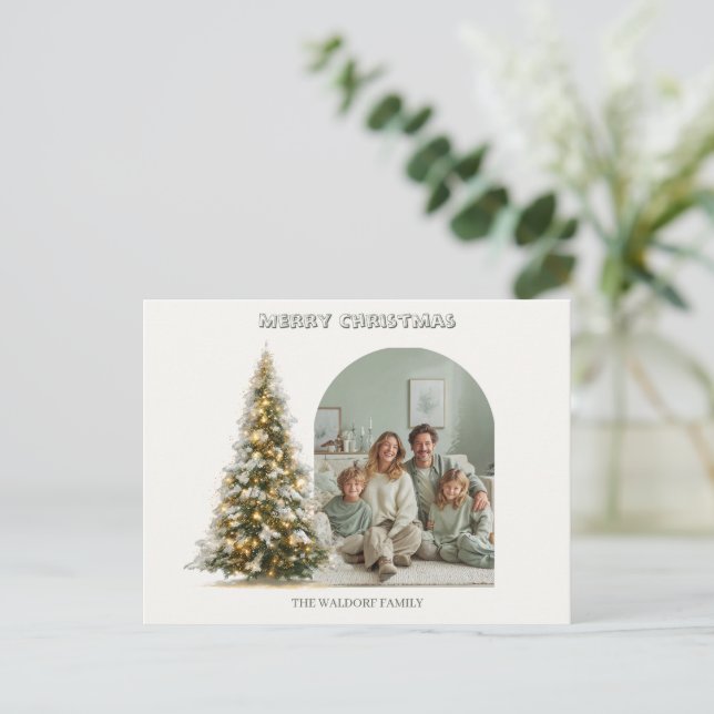 Cartão Postal Merry Christmas Family Photo | Custom Holiday Card (Em pé/Frente)