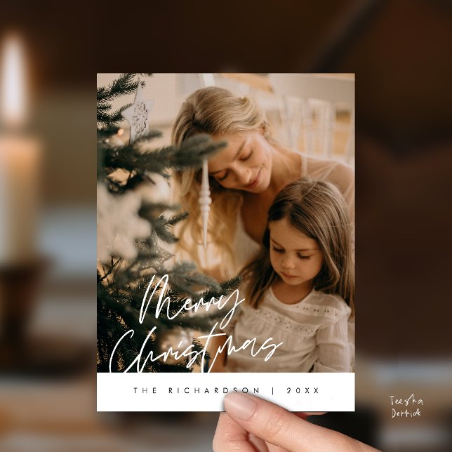 Cartão Postal Merry Christmas Family Photo Elegant Typography (Merry Christmas Family Photo Elegant Cute Typography Postcard )