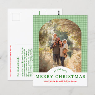Cartão Postal MERRY CHRISTMAS Gingham Holiday Arch FOTO PERSONAL