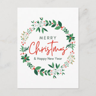 Cartão Postal Merry Christmas & Happy New Year Floral Poster
