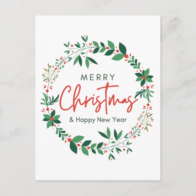 Cartão Postal Merry Christmas & Happy New Year Floral Poster (Frente)