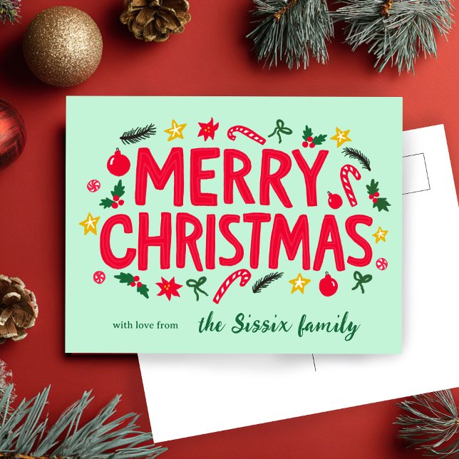 Cartão Postal MERRY CHRISTMAS Holiday Xmas PERSONALIZADO (MERRY CHRISTMAS Doodle Cute Holiday Xmas CUSTOM Postcard
)