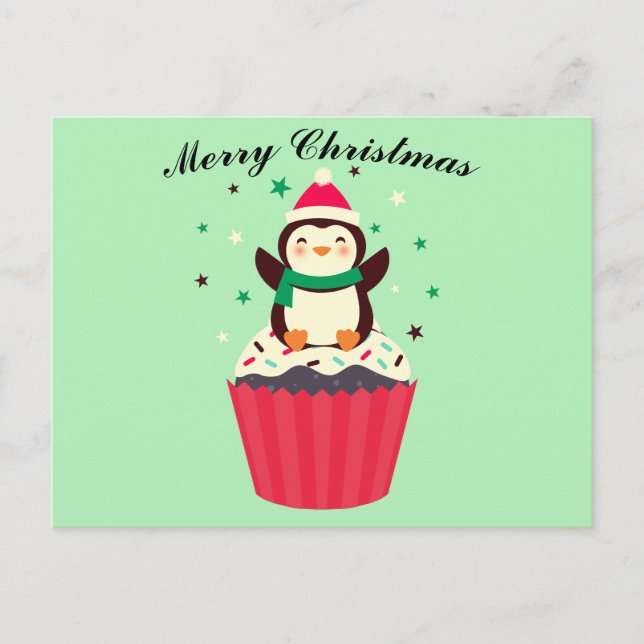 Cartão Postal Merry Christmas Penguin Cupcake Postcard (Frente)