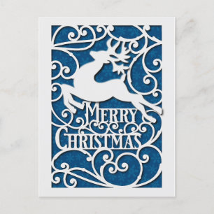 Cartão Postal Merry Christmas Reindeer Silhouettes Snowflake