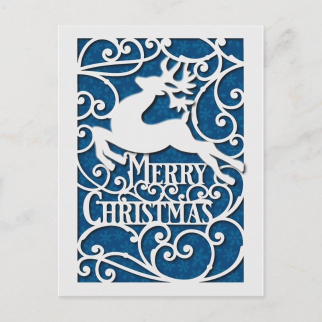 Cartão Postal Merry Christmas Reindeer Silhouettes Snowflake (Frente)