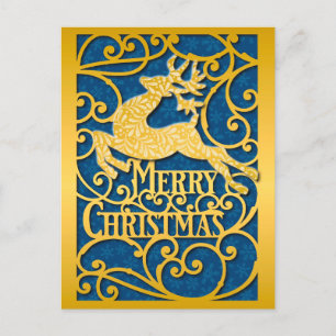Cartão Postal Merry Christmas Reindeer Silhouettes Snowflake