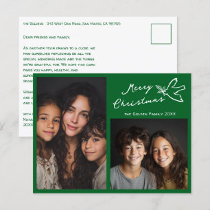 Cartão Postal MERRY CHRISTMAS Simple Dove CUSTOM 2 PHOTO Holiday