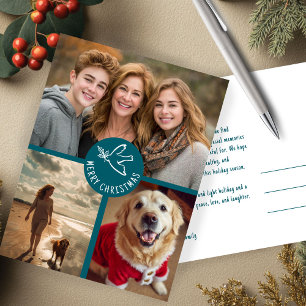 Cartão Postal MERRY CHRISTMAS Simple Dove CUSTOM 3 PHOTO Holiday