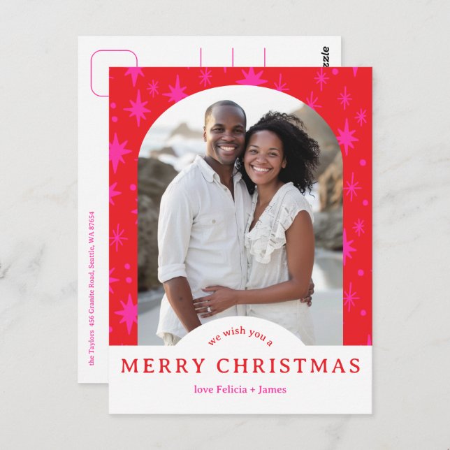 Cartão Postal MERRY CHRISTMAS Stars Holiday CUSTOM Arch PHOTO (Frente/Verso)