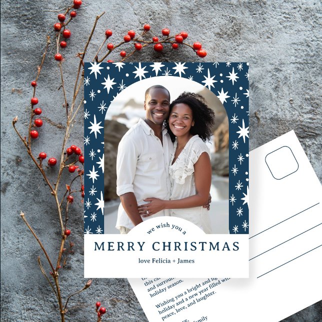 Cartão Postal MERRY CHRISTMAS Stars Holiday CUSTOM Arch PHOTO (MERRY CHRISTMAS Stars Blue White CUSTOM Arch PHOTO Hanukkah Holiday Postcard
)