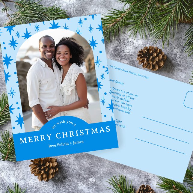 Cartão Postal MERRY CHRISTMAS Stars Holiday CUSTOM Arch PHOTO (MERRY CHRISTMAS Stars Blue Holiday CUSTOM Arch PHOTO Postcard
)