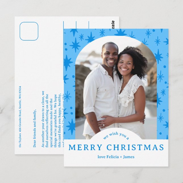 Cartão Postal MERRY CHRISTMAS Stars Holiday CUSTOM Arch PHOTO (Frente/Verso)
