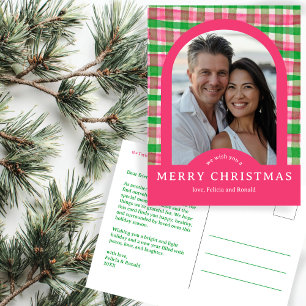 Cartão Postal MERRY CHRISTMAS Watercolor Xadrez PERSONALIZADA Ar