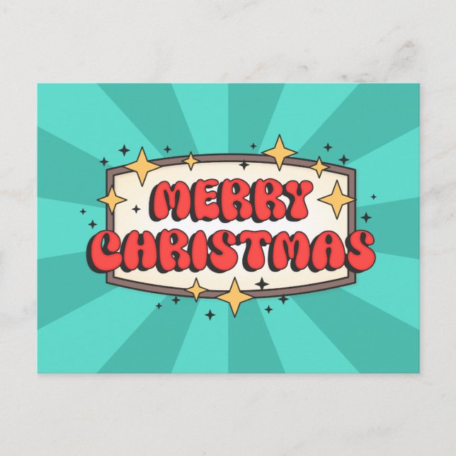Cartão Postal Merry natal groovy texto, feliz desenho animado (Frente)
