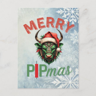 Cartão Postal Merry PIPmas Trading Bull Christmas Design – Funny