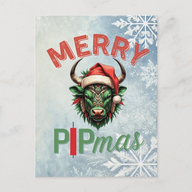 Cartão Postal Merry PIPmas Trading Bull Christmas Design – Funny (Frente)