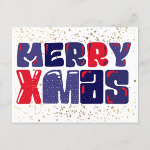 Cartão Postal Merry Xmas Cute Red Dourado