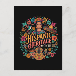 Cartão Postal Mês da Herança Hispânica Colorida Arte Folclórica