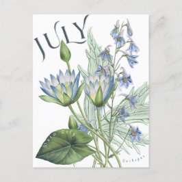 Cartão Postal Mês de julho Flores Larkspur Water Lily Rico