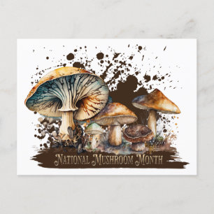 Cartão Postal Mês Nacional do Cogumelo em Aquarela