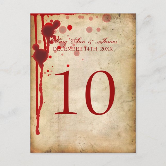 Cartão Postal Mesa do Vampiro Halloween Número Falso Vermelho Sa (Frente)