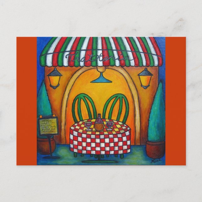 Cartão Postal Mesa para dois na placa de Posto Trattoria (Frente)