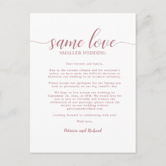 Cartão Postal Mesmo Amor Casamento Downsized Rosa Dourado