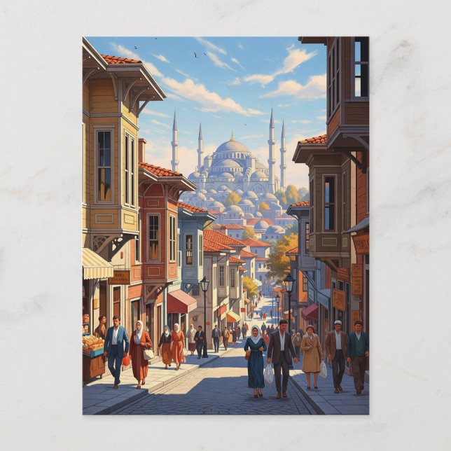 Cartão Postal Mesquita azul de Istambul na Turquia (Frente)