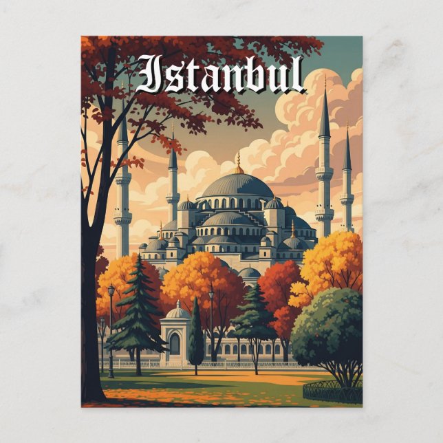 Cartão Postal Mesquita azul de Istambul na Turquia (Frente)