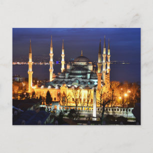 Cartão Postal Mesquita Azul de Istambul Vista Noturna Cenário Tu