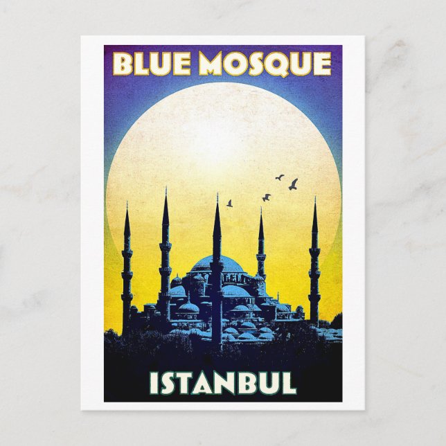 Cartão Postal Mesquita Azul, Igreja, Istambul, Turquia, colheita (Frente)