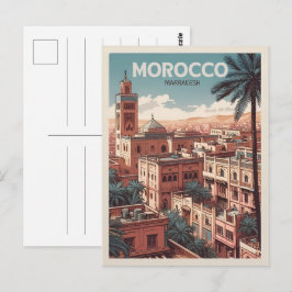 Cartão Postal mesquita da cidade de Marraquexe com palmeiras Mar