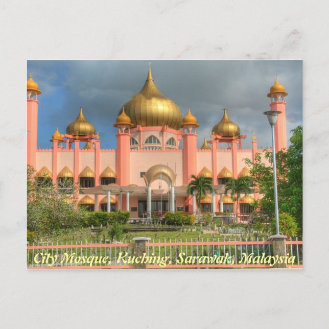 Cartão Postal Mesquita da Cidade, Kuching, Sarawak, Malásia (Frente)