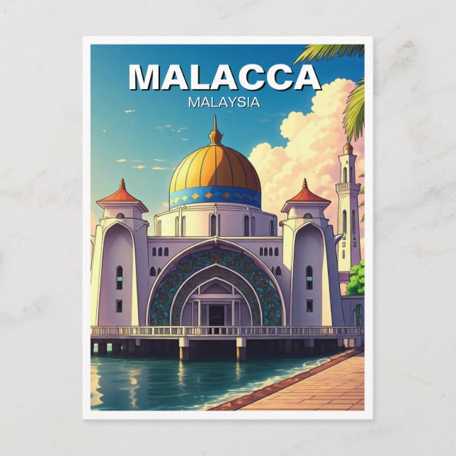 Cartão Postal Mesquita da Malásia no Estreito de Malaca (Frente)