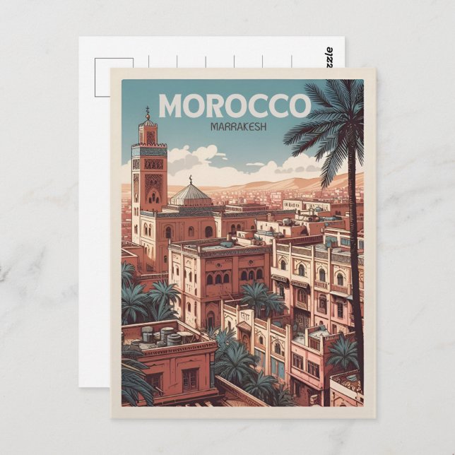 Cartão Postal Mesquita de Marraquexe com palms morocco (Frente/Verso)