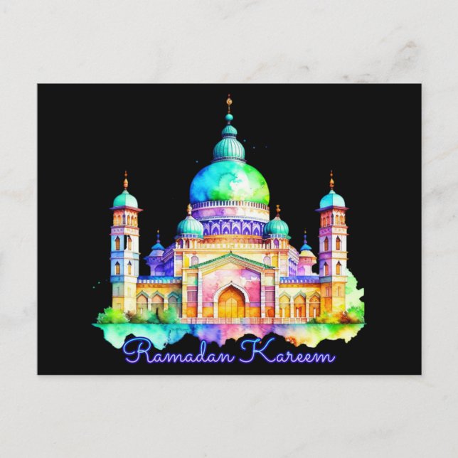 Cartão Postal Mesquita de Watercolor Ramadan (Frente)