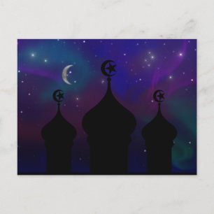Cartão Postal Mesquita Ramadã com Céu Noturno Mágico