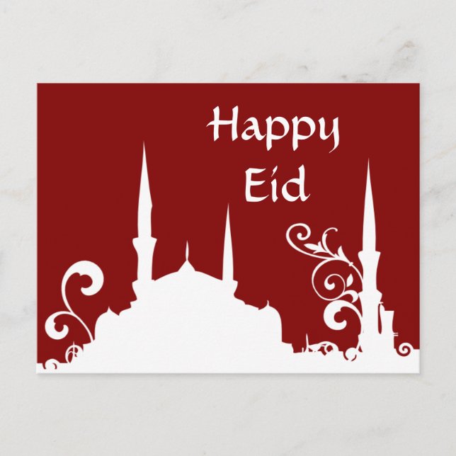 Cartão Postal Mesquita Red Swirl Ramadan/Eid Banner/Streamer (Frente)