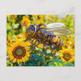 Cartão Postal Metal Bumblebee on Sunflower in Summer