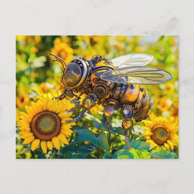 Cartão Postal Metal Bumblebee on Sunflower in Summer (Frente)