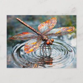 Cartão Postal Metal Dragonfly Over Water