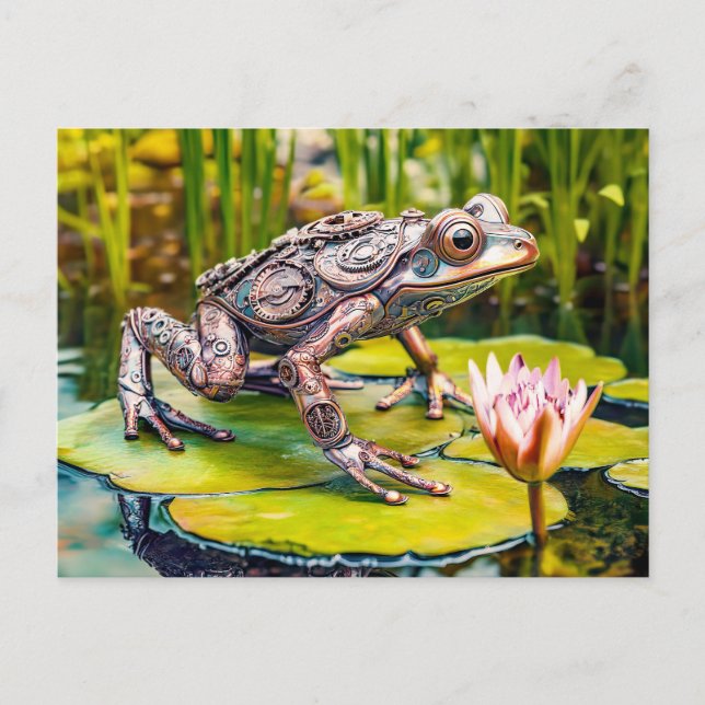 Cartão Postal Metal Frog on Water Lily (Frente)
