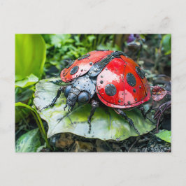 Cartão Postal Metal Ladybug on Leaf