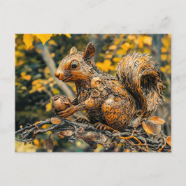 Cartão Postal Metal Squirrel on Branch in autumn