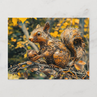 Cartão Postal Metal Squirrel on Branch in autumn