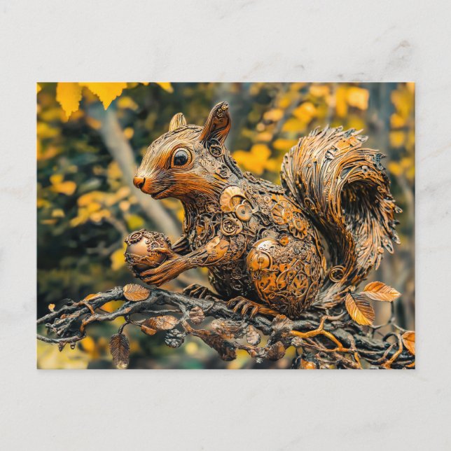 Cartão Postal Metal Squirrel on Branch in autumn (Frente)